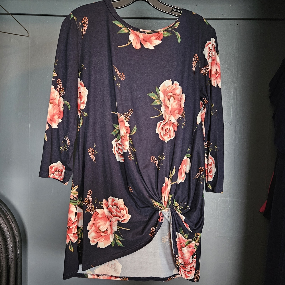 Navy Floral Twist-Front Tunic
